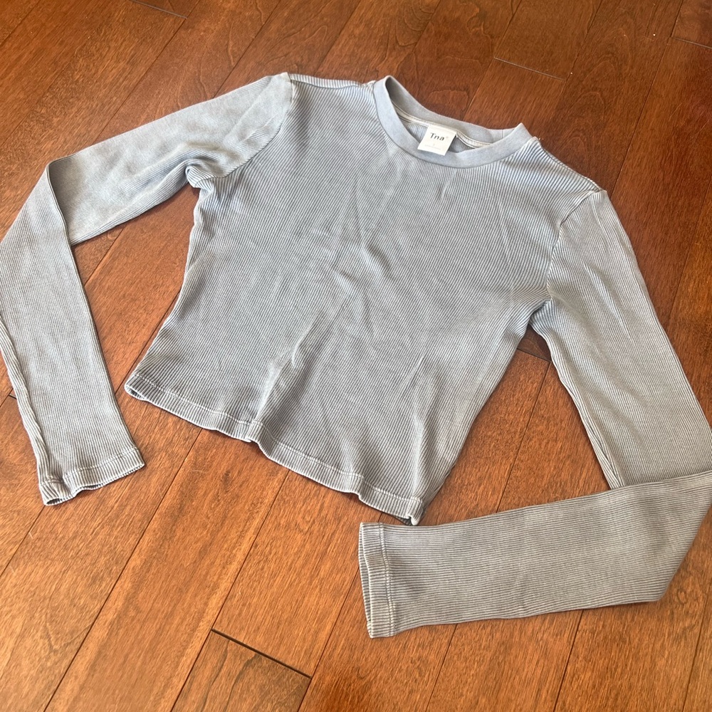 TNA Grey/Blue Ribbed Crew Neck Crop Top